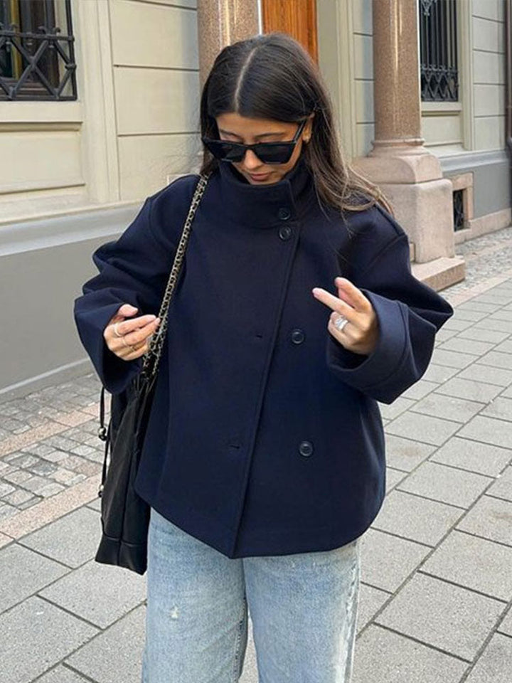 Damen Kurze Doppelbrustjacke Eleganz Wolle 0