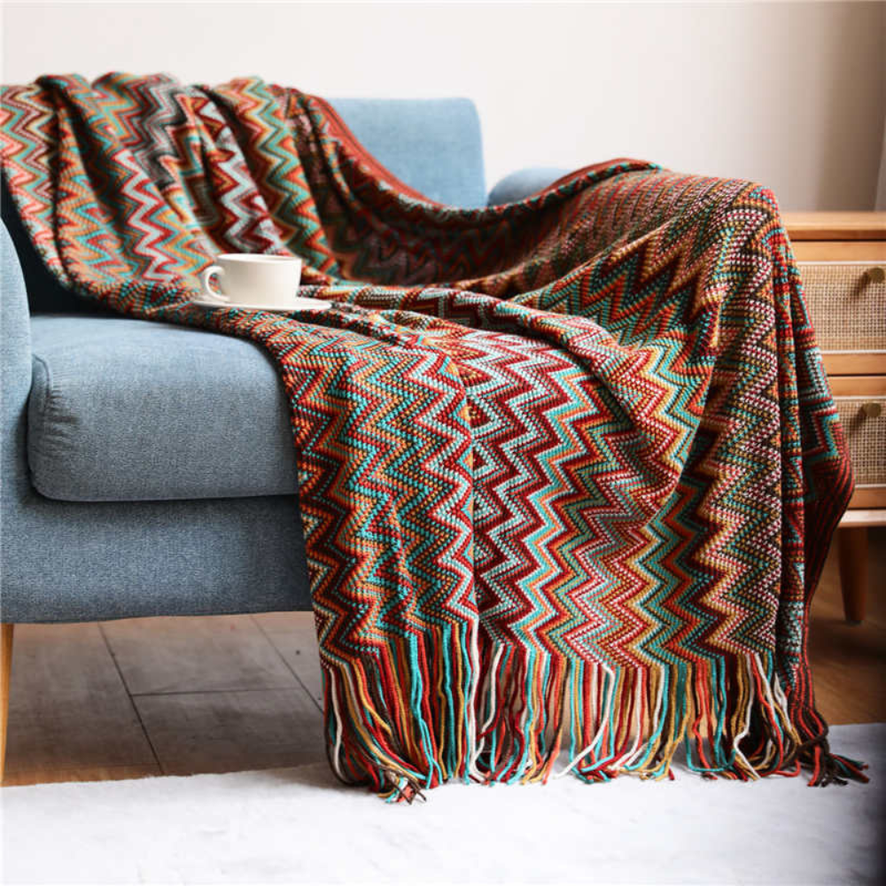 Damen Kuscheldecke Gemustert mit Fransen 100% Acryl 1