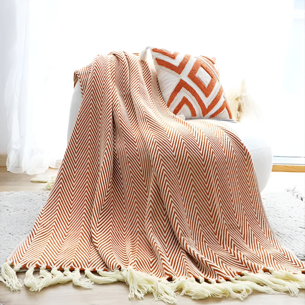 Damen Kuscheldecke Herringbone mit Fransen Mikrofaser Mix 1