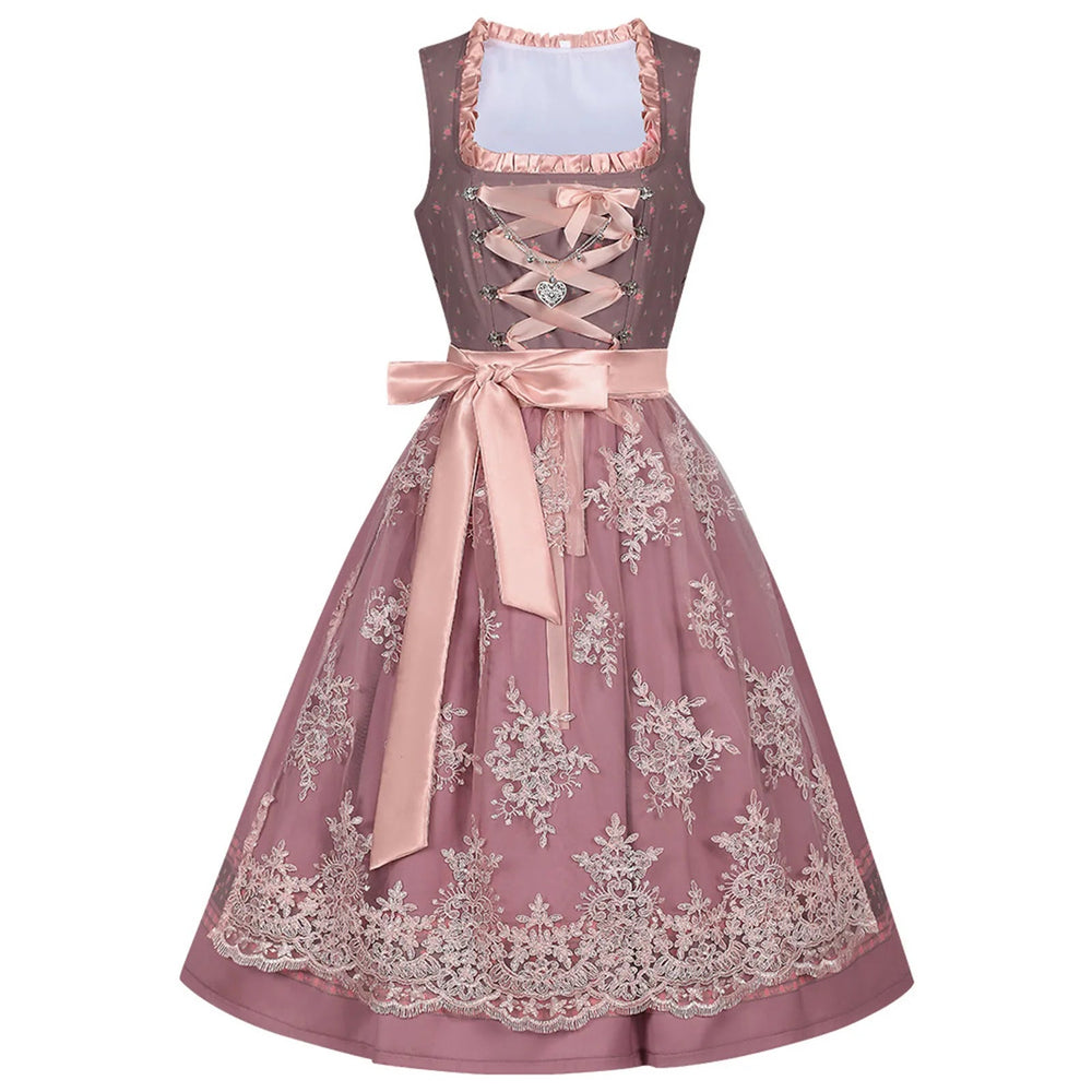 Damen Midi Oktoberfest Dirndl Kleid | Rosa 1