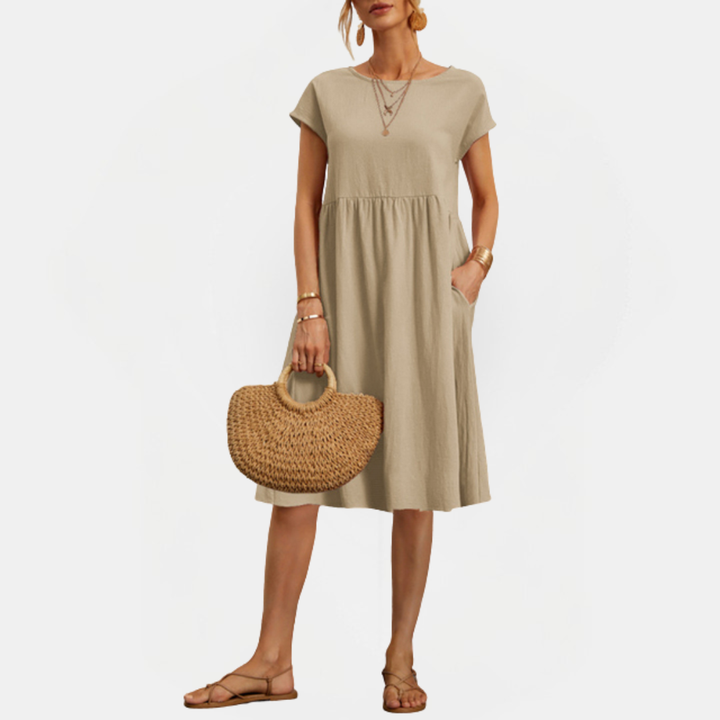 Damen Midikleid Sommerkleid mit entspannter Passform und praktischen Taschen 0