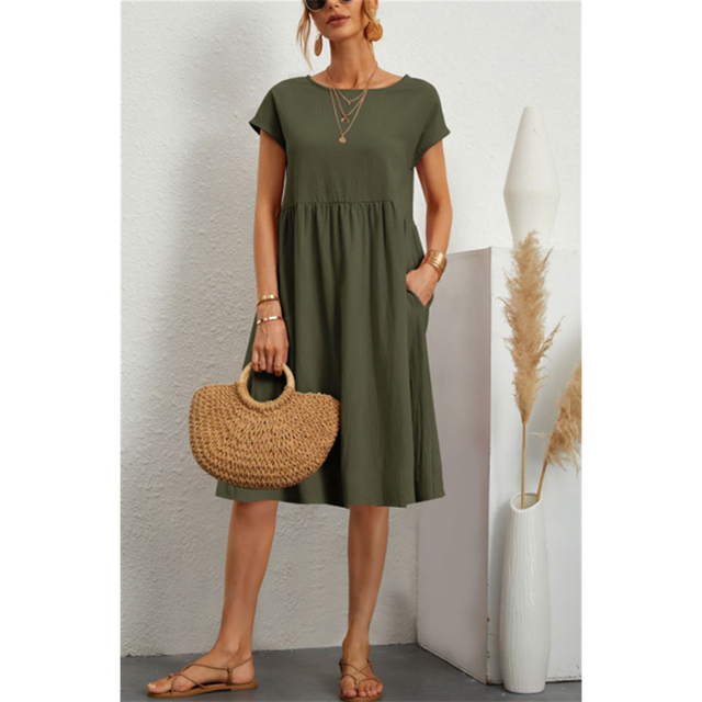 Damen Midikleid Sommerkleid mit entspannter Passform und praktischen Taschen 1