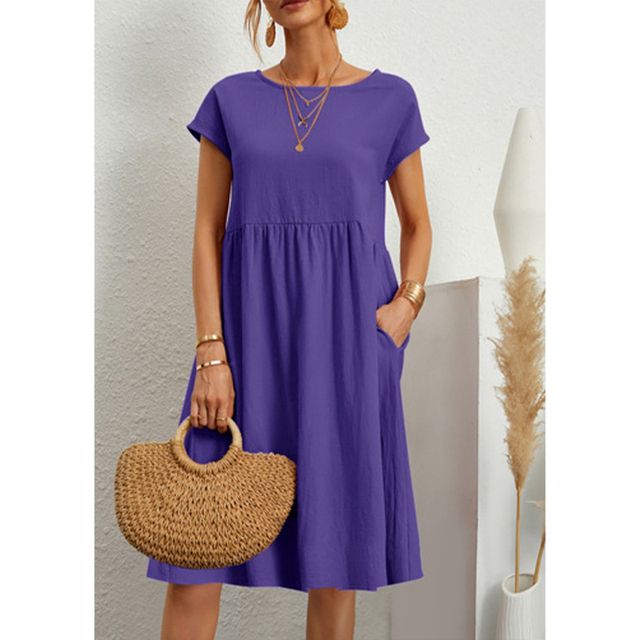 Damen Midikleid Sommerkleid mit entspannter Passform und praktischen Taschen 10
