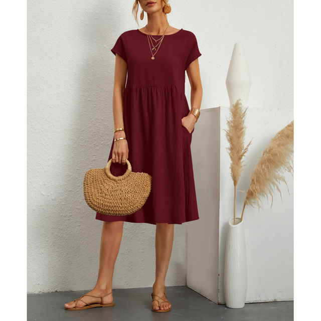 Damen Midikleid Sommerkleid mit entspannter Passform und praktischen Taschen 2
