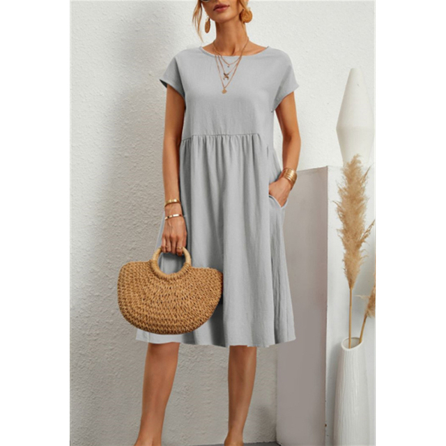 Damen Midikleid Sommerkleid mit entspannter Passform und praktischen Taschen 4