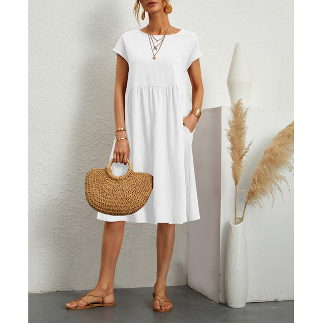 Damen Midikleid Sommerkleid mit entspannter Passform und praktischen Taschen 5