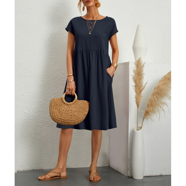 Damen Midikleid Sommerkleid mit entspannter Passform und praktischen Taschen 6
