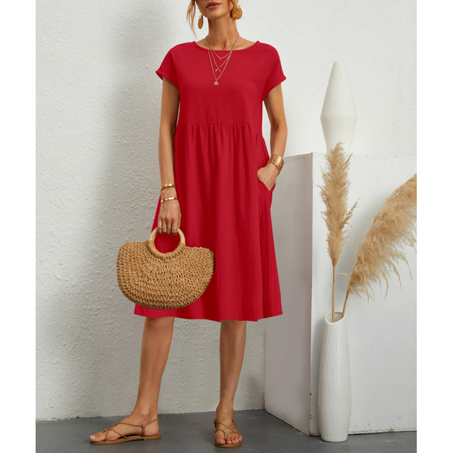 Damen Midikleid Sommerkleid mit entspannter Passform und praktischen Taschen 7