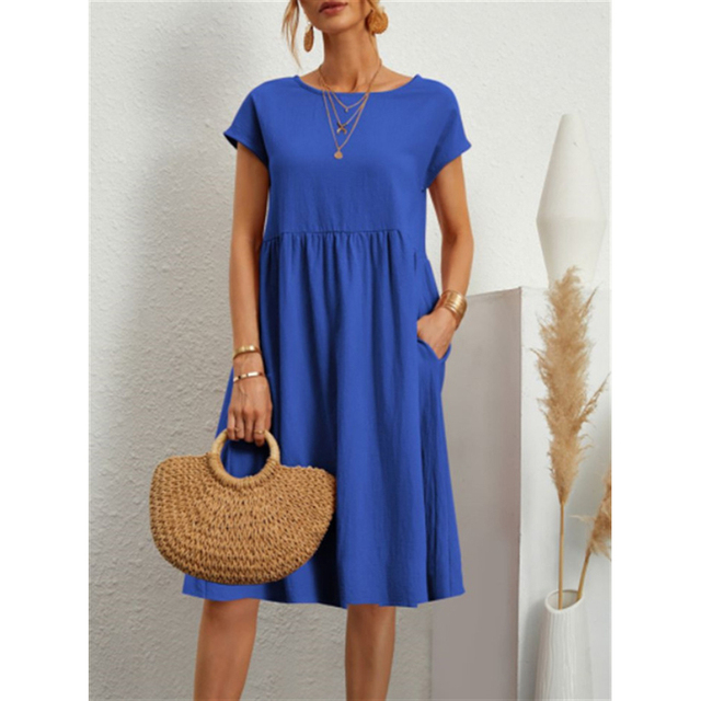 Damen Midikleid Sommerkleid mit entspannter Passform und praktischen Taschen 8