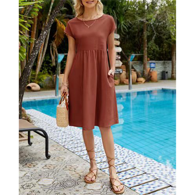 Damen Midikleid Sommerkleid mit entspannter Passform und praktischen Taschen 9