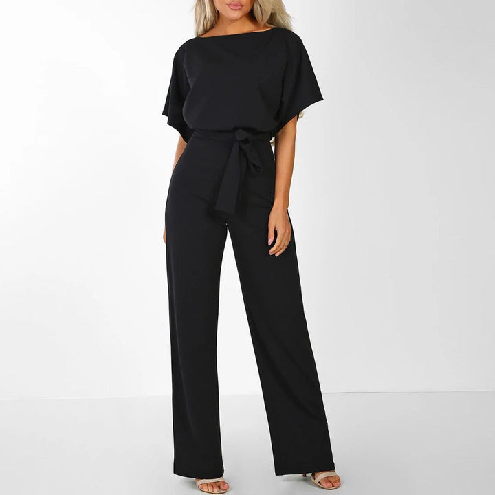 Damen Overall mit weitem Bein und Taillengürtel – Eleganter Kurzarm-Stil 3