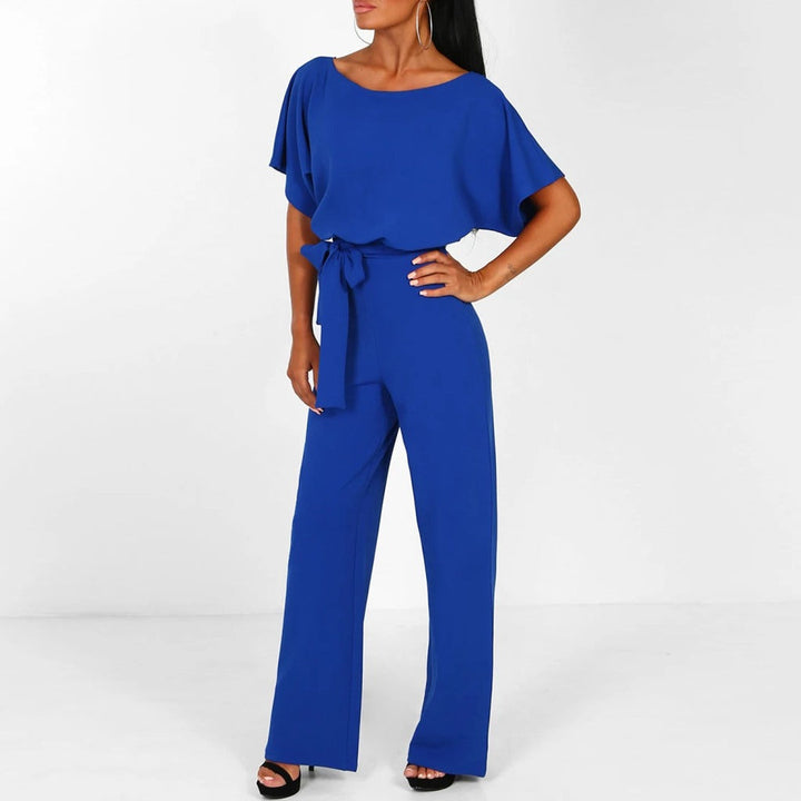Damen Overall mit weitem Bein und Taillengürtel – Eleganter Kurzarm-Stil 4