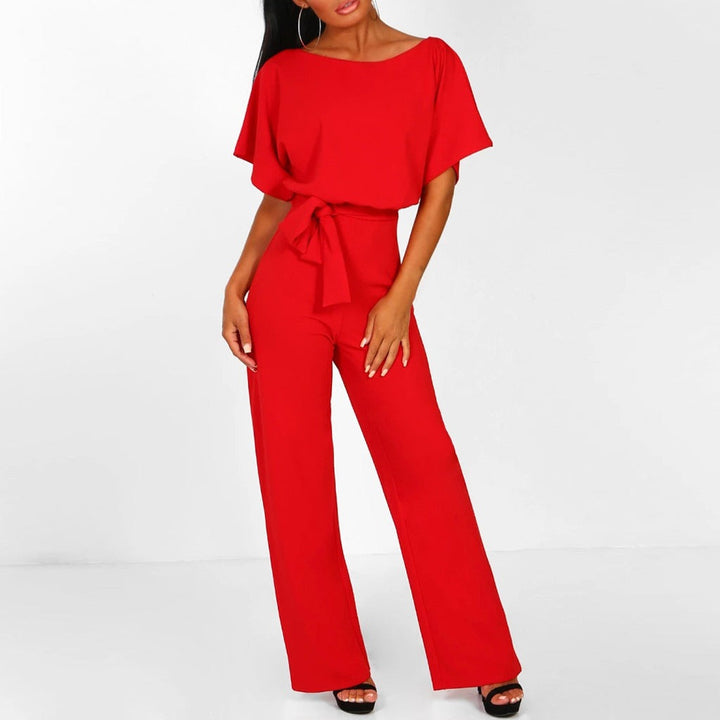 Damen Overall mit weitem Bein und Taillengürtel – Eleganter Kurzarm-Stil 7
