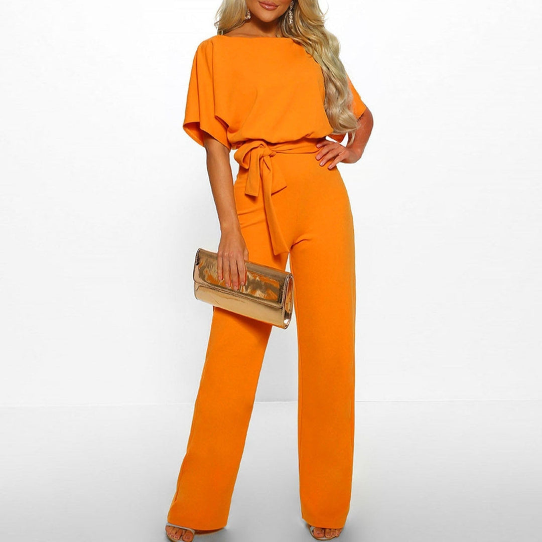 Damen Overall mit weitem Bein und Taillengürtel – Eleganter Kurzarm-Stil 8