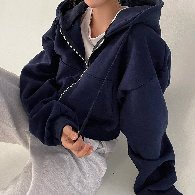 Damen Oversized Kapuzenjacke mit Reißverschluss und Taschen 6