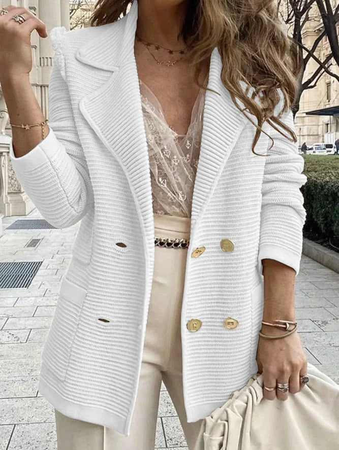 Damen Strickblazer mit doppelter Knopfleiste und Reverskragen 8