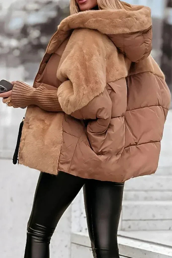 Damen Winter Daunenjacke mit Pelzkragen und Kapuze 2
