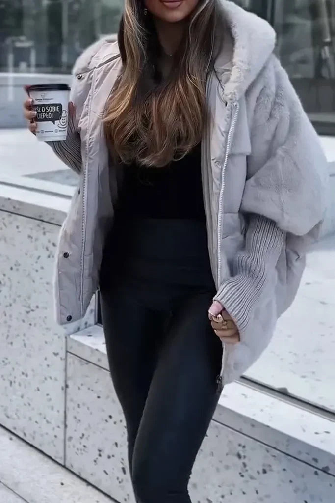 Damen Winter Daunenjacke mit Pelzkragen und Kapuze 8