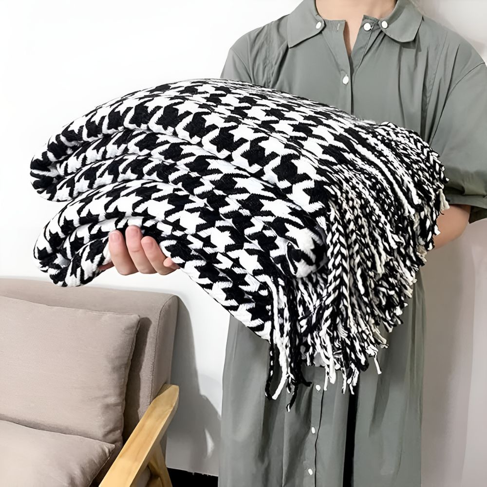 Damen Wolldecke Elegantes Hahnentritt-Muster Synthetische Wolle 1