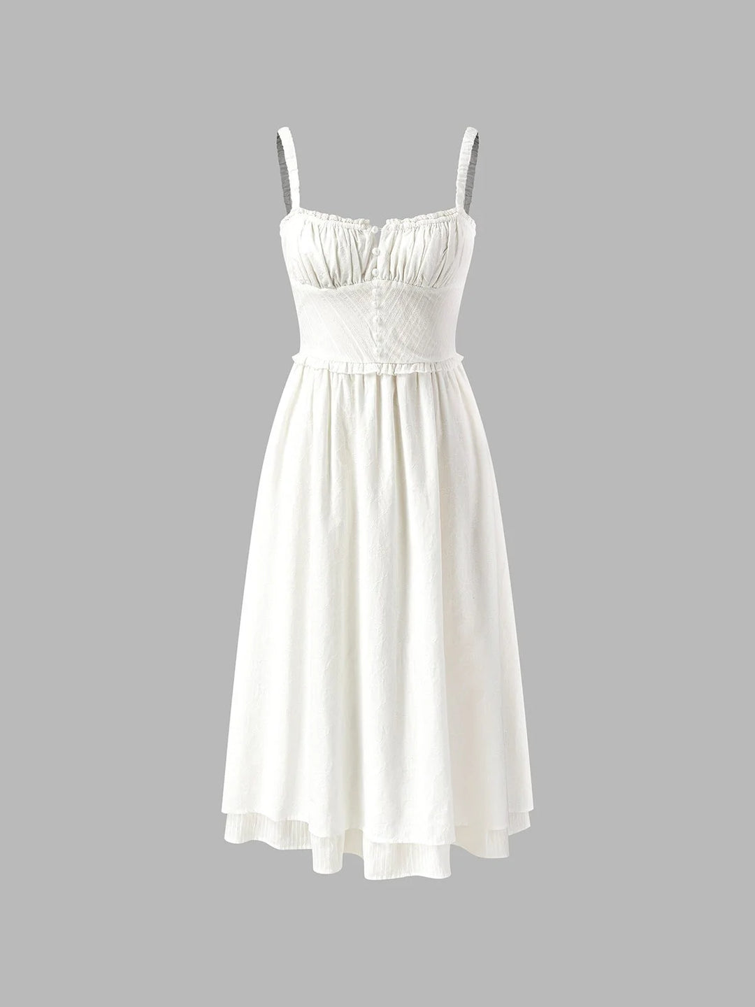 Damen ärmelloses Midi Kleid mit Knopfleiste und Rüschensaum 5