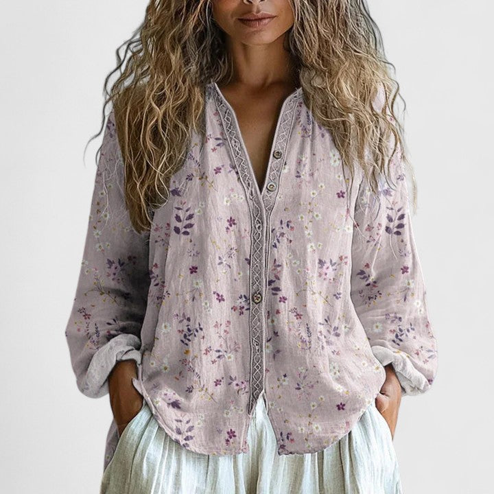 Elegante Bluse mit Retro-Blattdruck für Damen - Bequem und Vielseitig 1