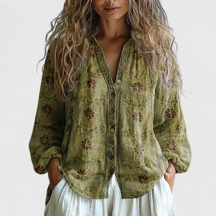 Elegante Bluse mit Retro-Blattdruck für Damen - Bequem und Vielseitig 2