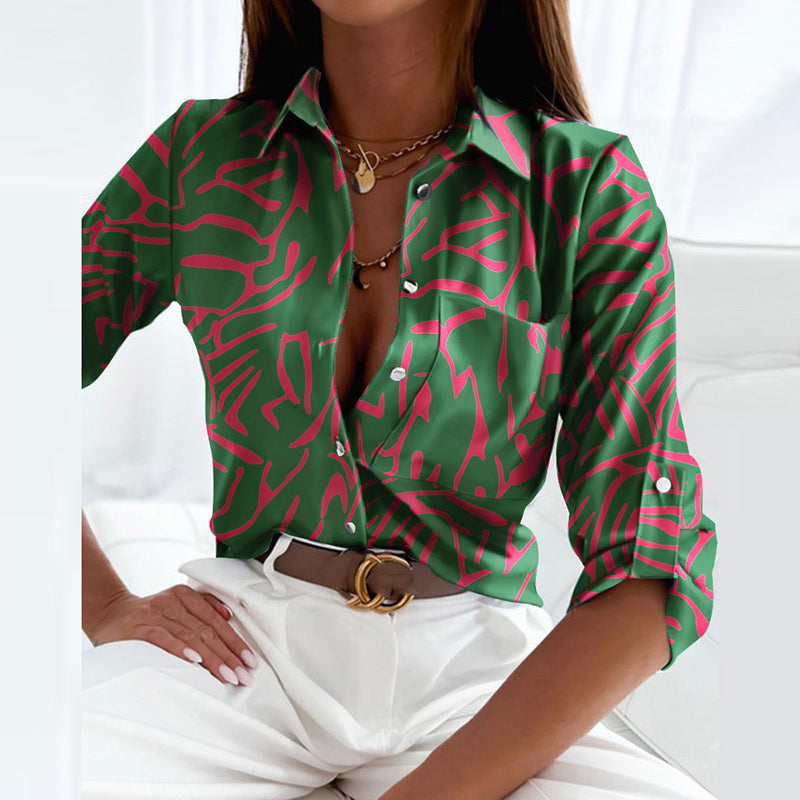 Elegante Damenbluse mit Reverskragen und Grafikdruck für Büro und Freizeit 9
