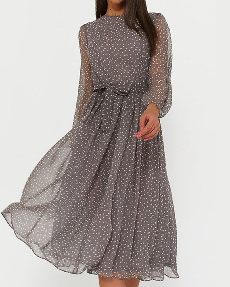 Elegante Kleider Damen A-Linie Mit Langen Ärmeln Für Den Alltag - Vielseitiges Design Mit Modernem Polka-Dot-Muster 0