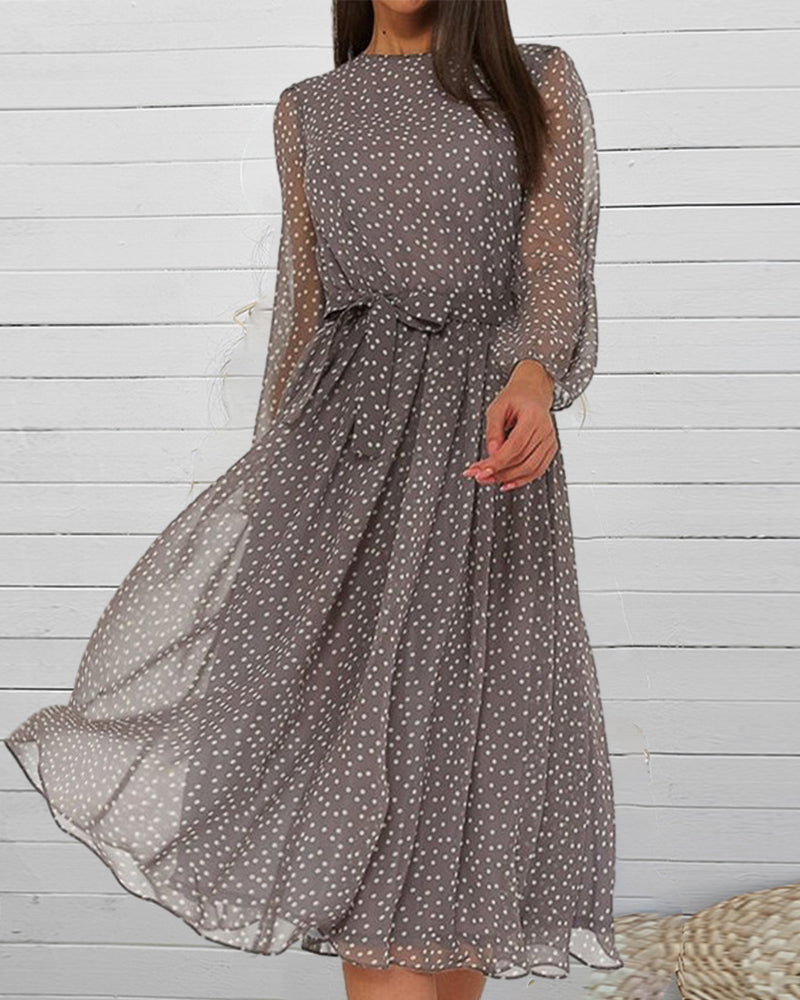 Elegante Kleider Damen A-Linie Mit Langen Ärmeln Für Den Alltag - Vielseitiges Design Mit Modernem Polka-Dot-Muster 1