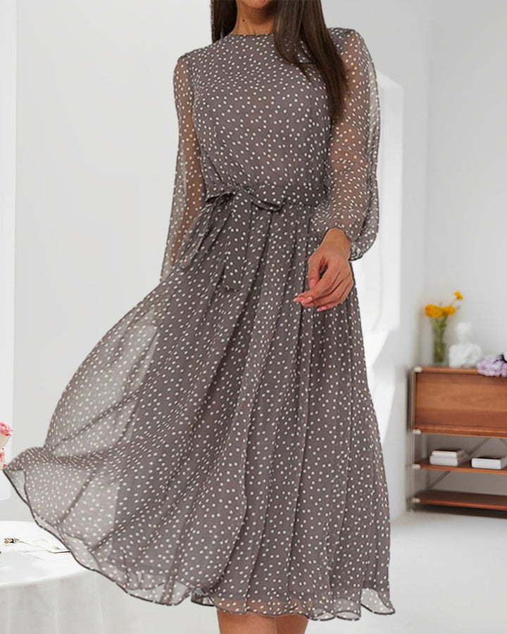 Elegante Kleider Damen A-Linie Mit Langen Ärmeln Für Den Alltag - Vielseitiges Design Mit Modernem Polka-Dot-Muster 2