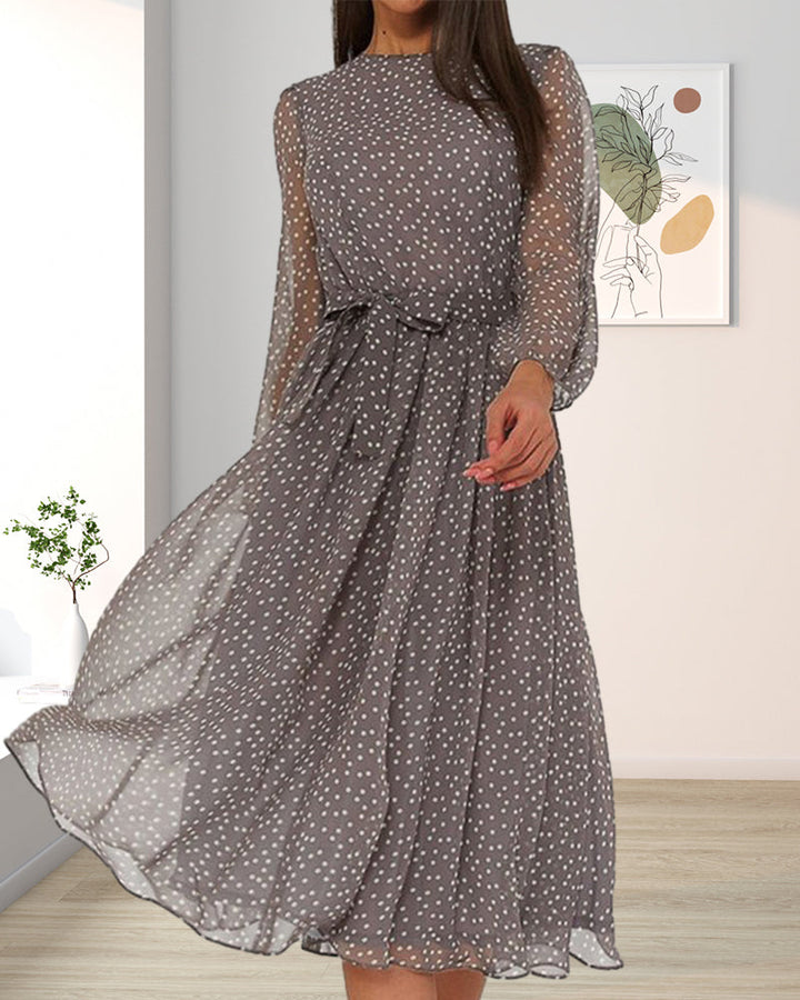 Elegante Kleider Damen A-Linie Mit Langen Ärmeln Für Den Alltag - Vielseitiges Design Mit Modernem Polka-Dot-Muster 3
