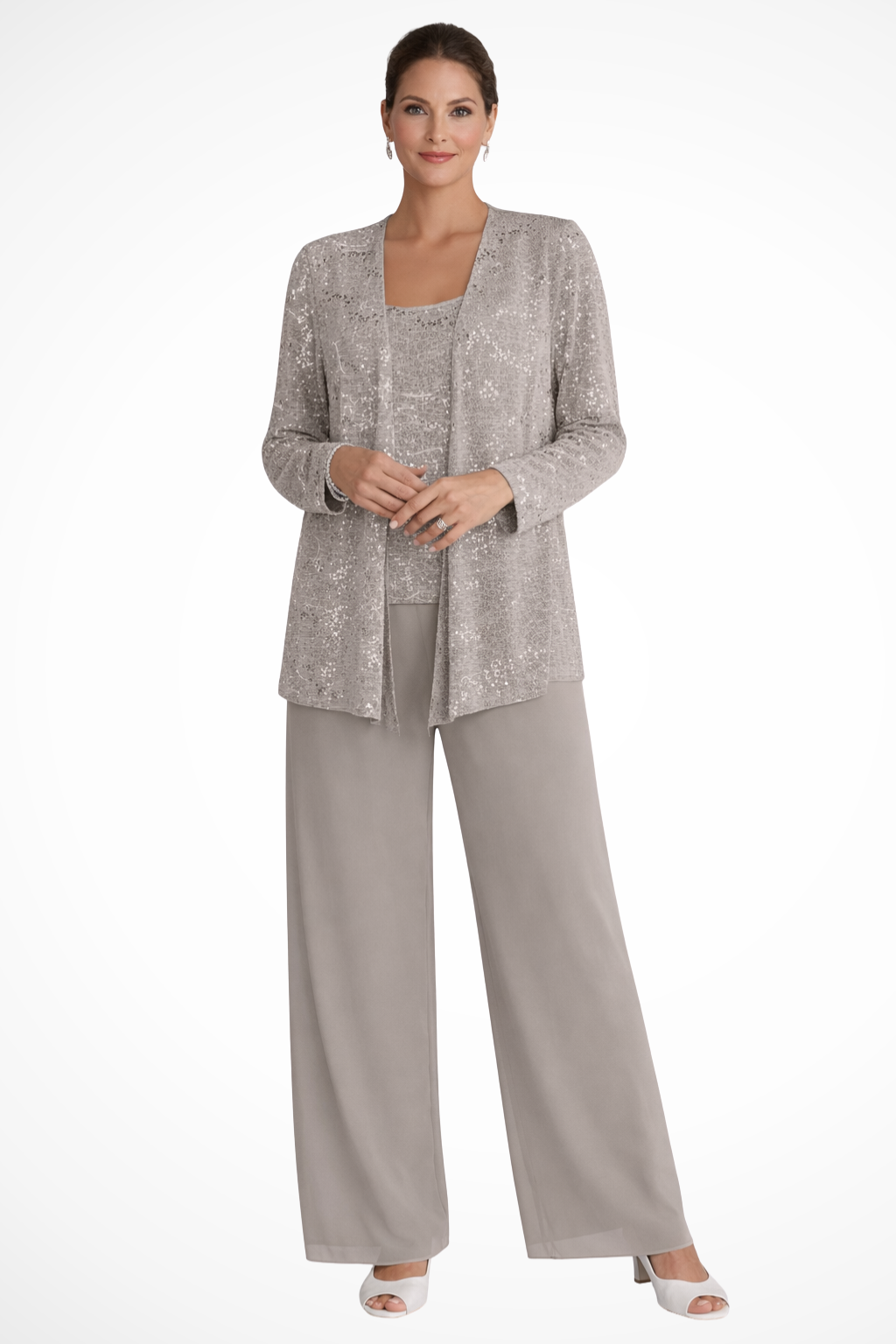 Eleganter Damen-Hosenanzug Mit Paillettenspitze Für Hochzeitsgäste – Dreiteiliges Set Mit Jacke, Oberteil Und Weiter Hose 8