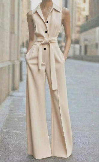 Eleganter Damenoverall mit ärmellosem Reversausschnitt und weitem Bein für jede Gelegenheit 1