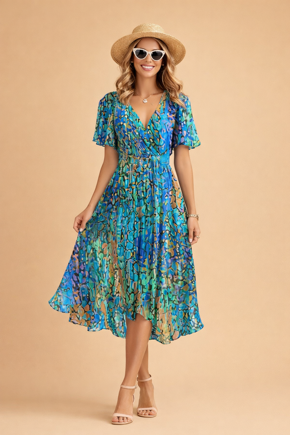 Elegantes Blaues Midikleid Damen Midi Kleid Sommerkleid Freizeitkleid 1
