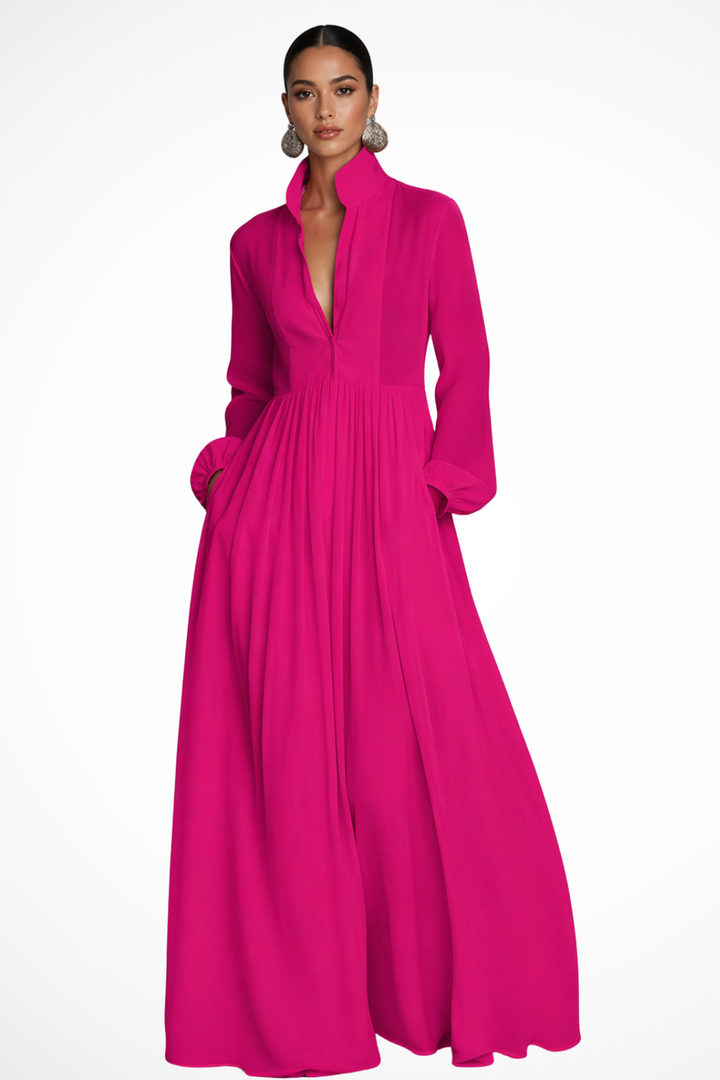 Elegantes Damen-Maxikleid mit langen Ärmeln und Knöpfen für Gartenpartys 1