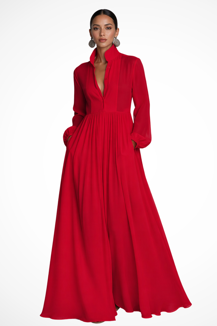 Elegantes Damen-Maxikleid mit langen Ärmeln und Knöpfen für Gartenpartys 3