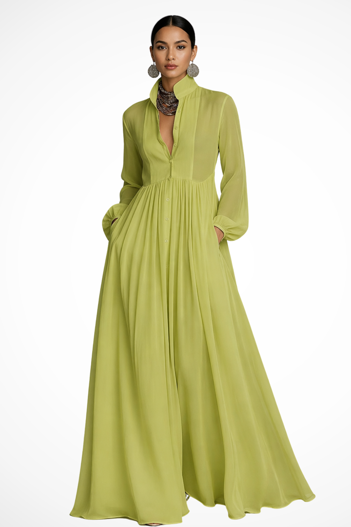 Elegantes Damen-Maxikleid mit langen Ärmeln und Knöpfen für Gartenpartys 6