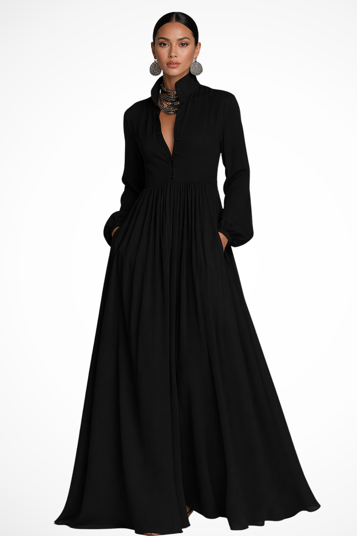 Elegantes Damen-Maxikleid mit langen Ärmeln und Knöpfen für Gartenpartys 7