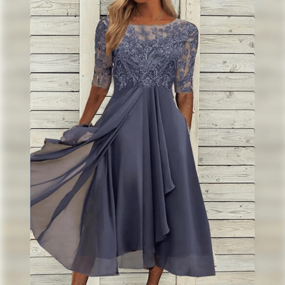 Elegantes Damen Abendkleid mit Spitzendetails und 3/4-Ärmeln für festliche Anlässe 3