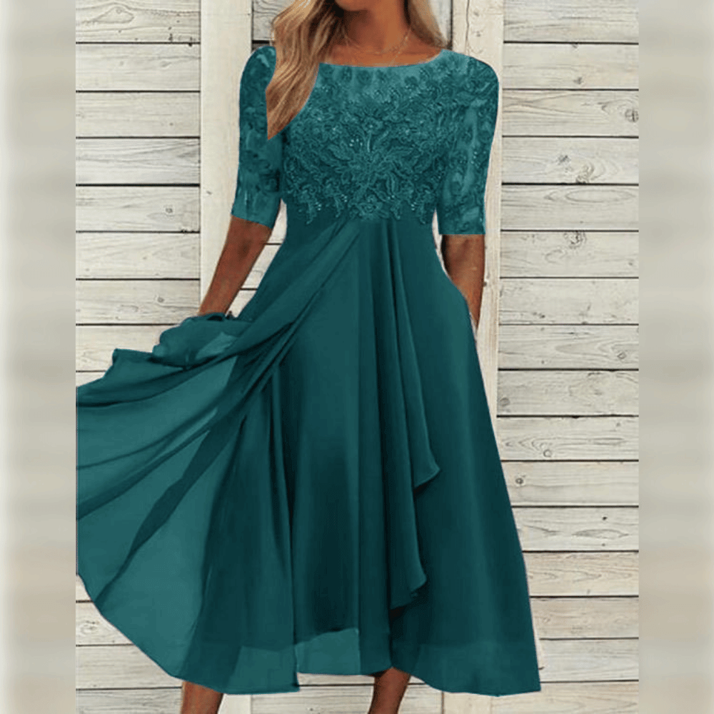 Elegantes Damen Abendkleid mit Spitzendetails und 3/4-Ärmeln für festliche Anlässe 4