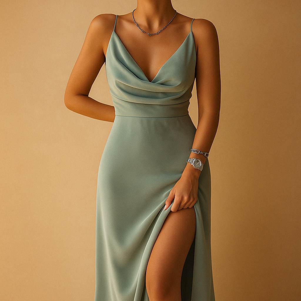 Elegantes Damen Maxikleid mit V-Ausschnitt für Hochzeit und Sommer 0