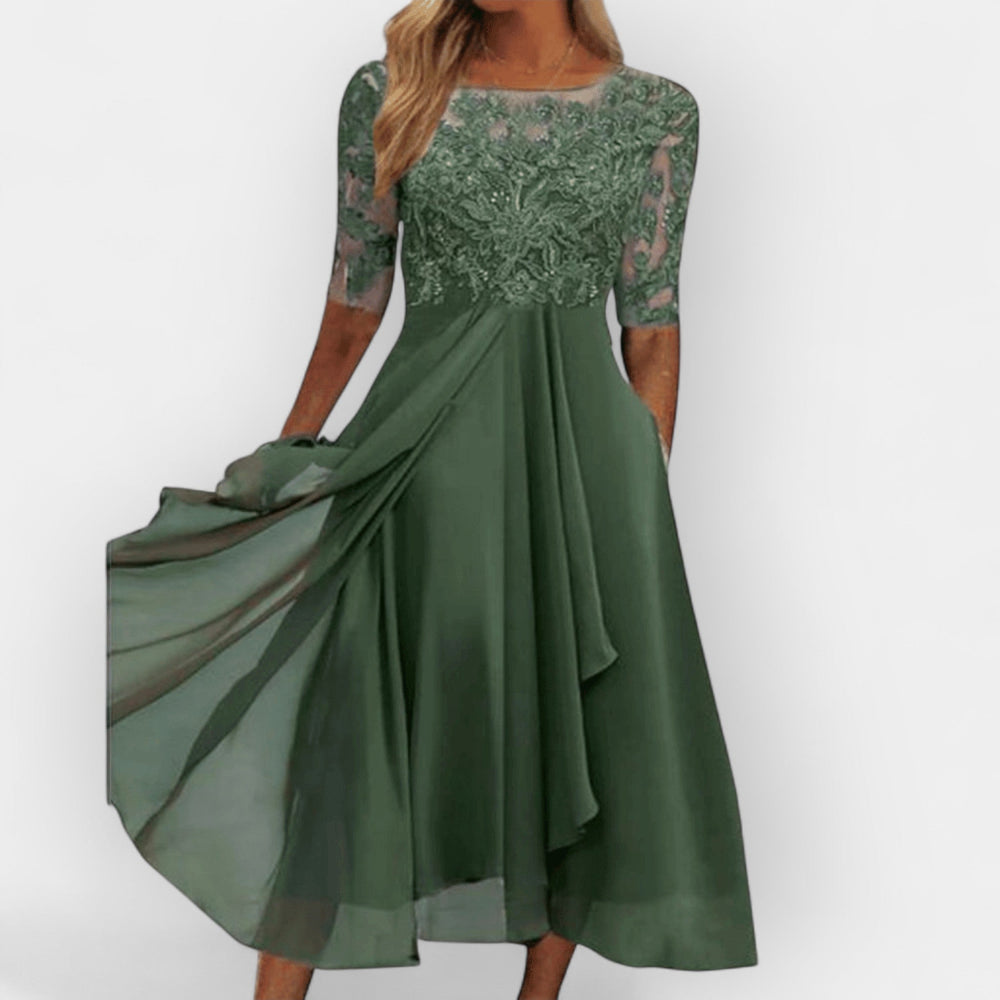 Elegantes Damen Midikleid A-Linie Sommerkleid für Hochzeiten und Partys 1