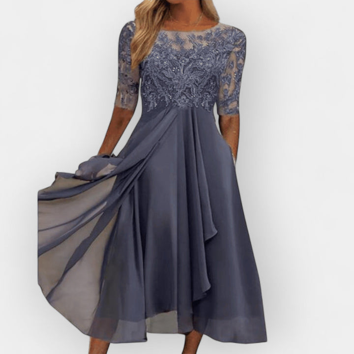 Elegantes Damen Midikleid A-Linie Sommerkleid für Hochzeiten und Partys 2