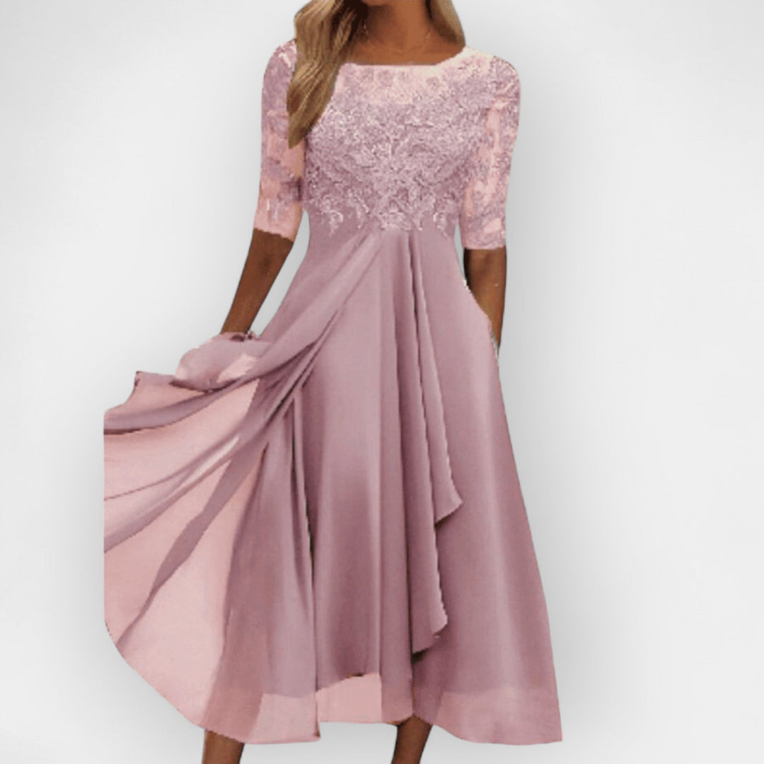 Elegantes Damen Midikleid A-Linie Sommerkleid für Hochzeiten und Partys 3