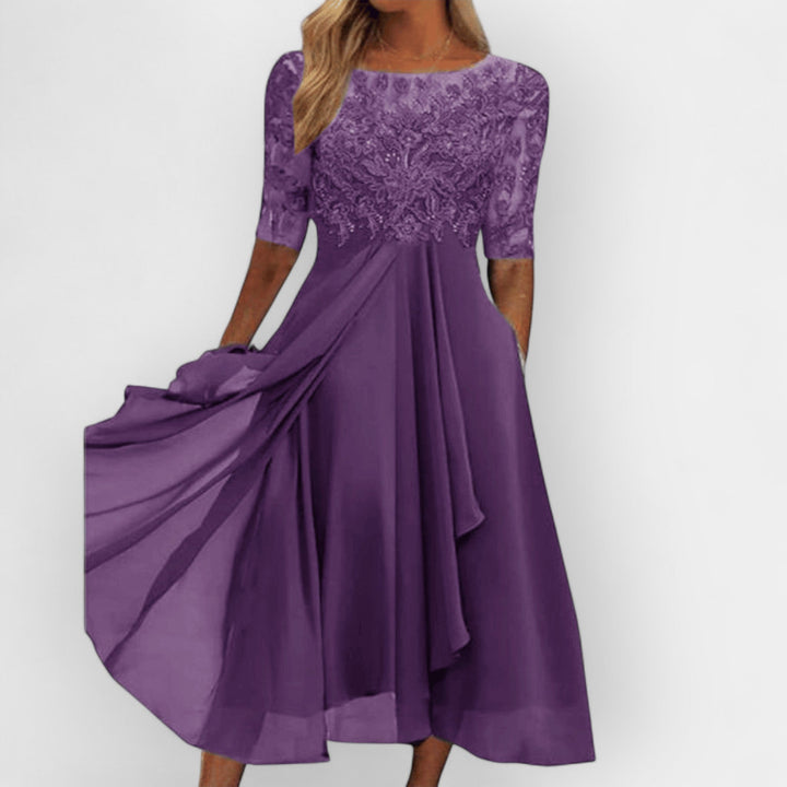 Elegantes Damen Midikleid A-Linie Sommerkleid für Hochzeiten und Partys 5