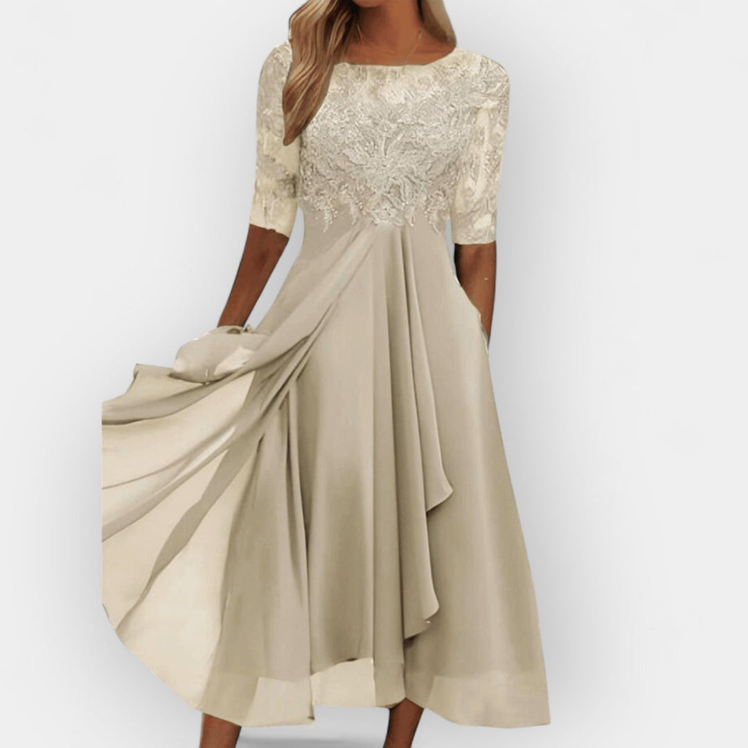 Elegantes Damen Midikleid A-Linie Sommerkleid für Hochzeiten und Partys 6