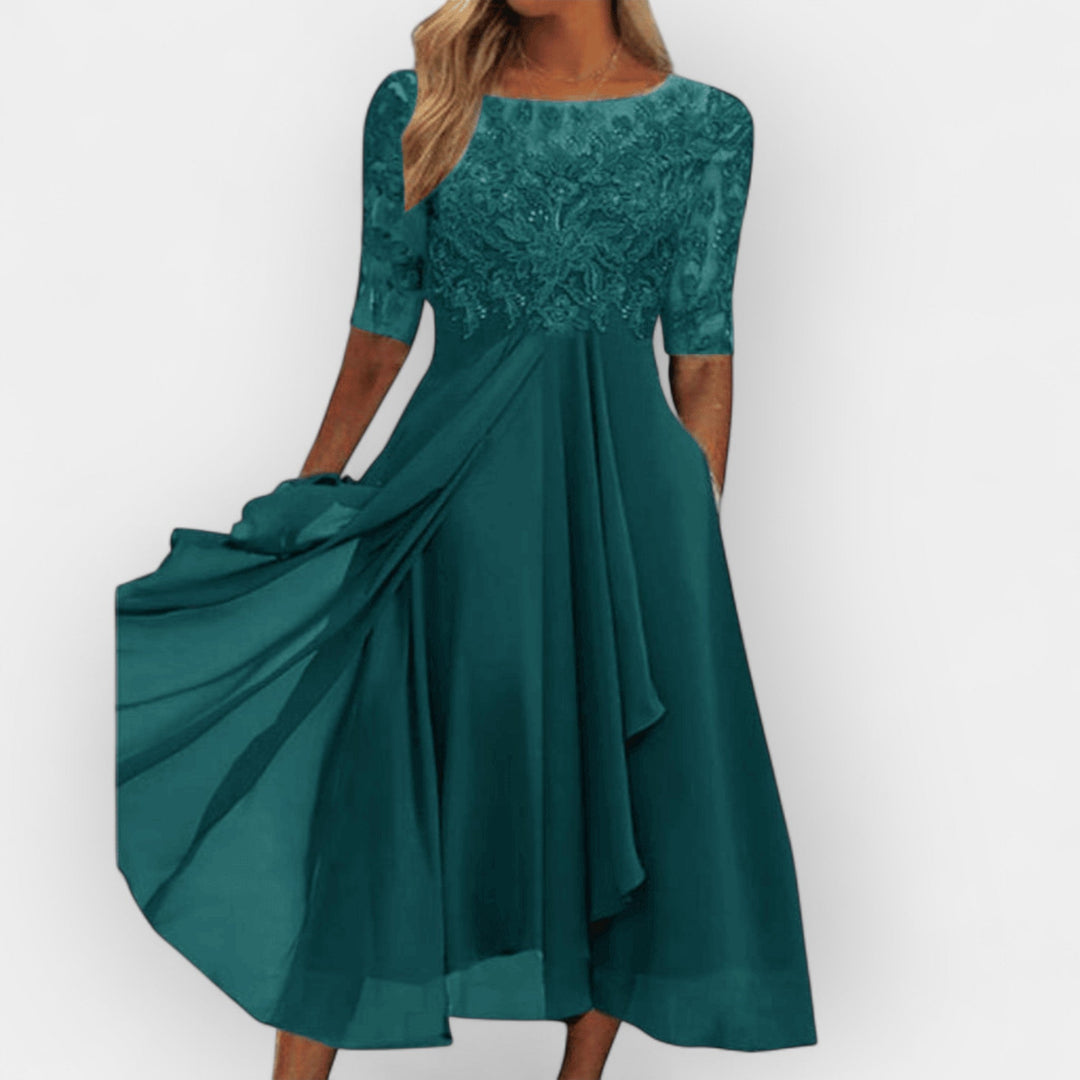 Elegantes Damen Midikleid A-Linie Sommerkleid für Hochzeiten und Partys 7