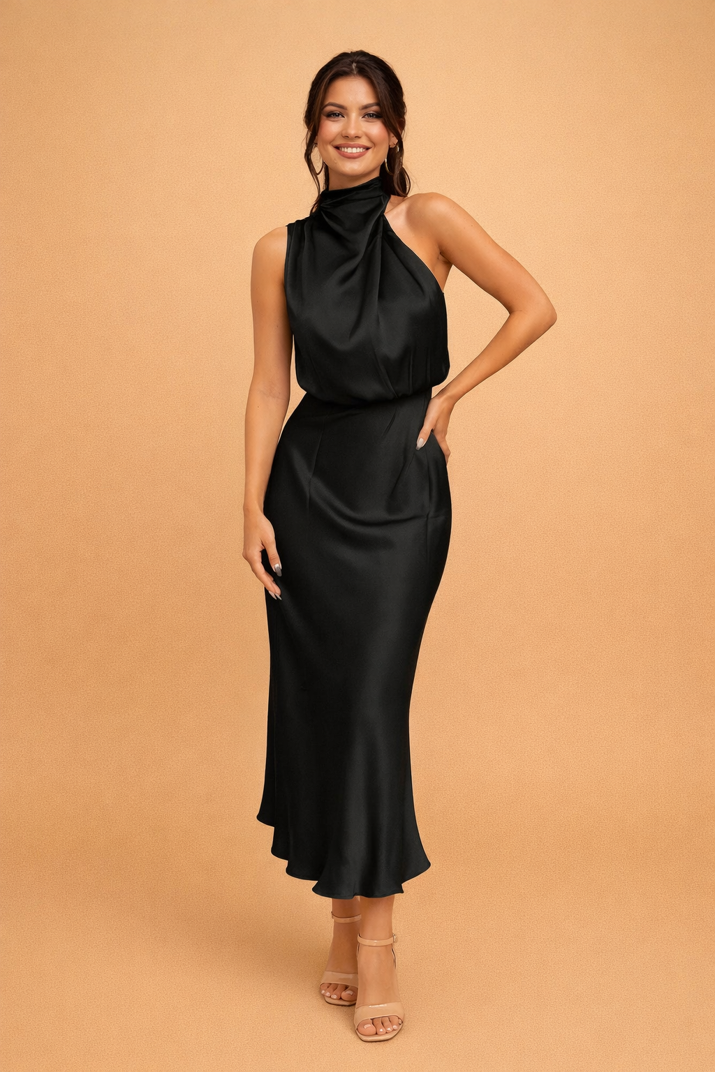 Elegantes Damen Midikleid One-Shoulder Asymmetrisch Abendkleid 0