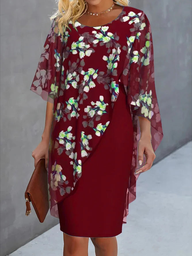 Elegantes Damenkleid mit Chiffoncape und Blumenmuster für Hochzeiten und besondere Anlässe 2