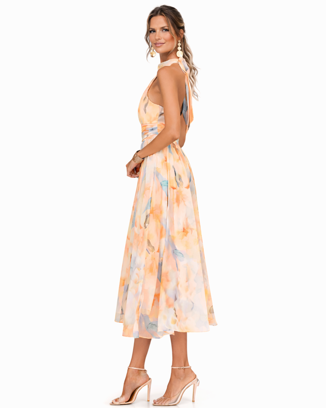 Elegantes Halter Neck Maxi Kleid mit Aquarell Druck für Damen 2
